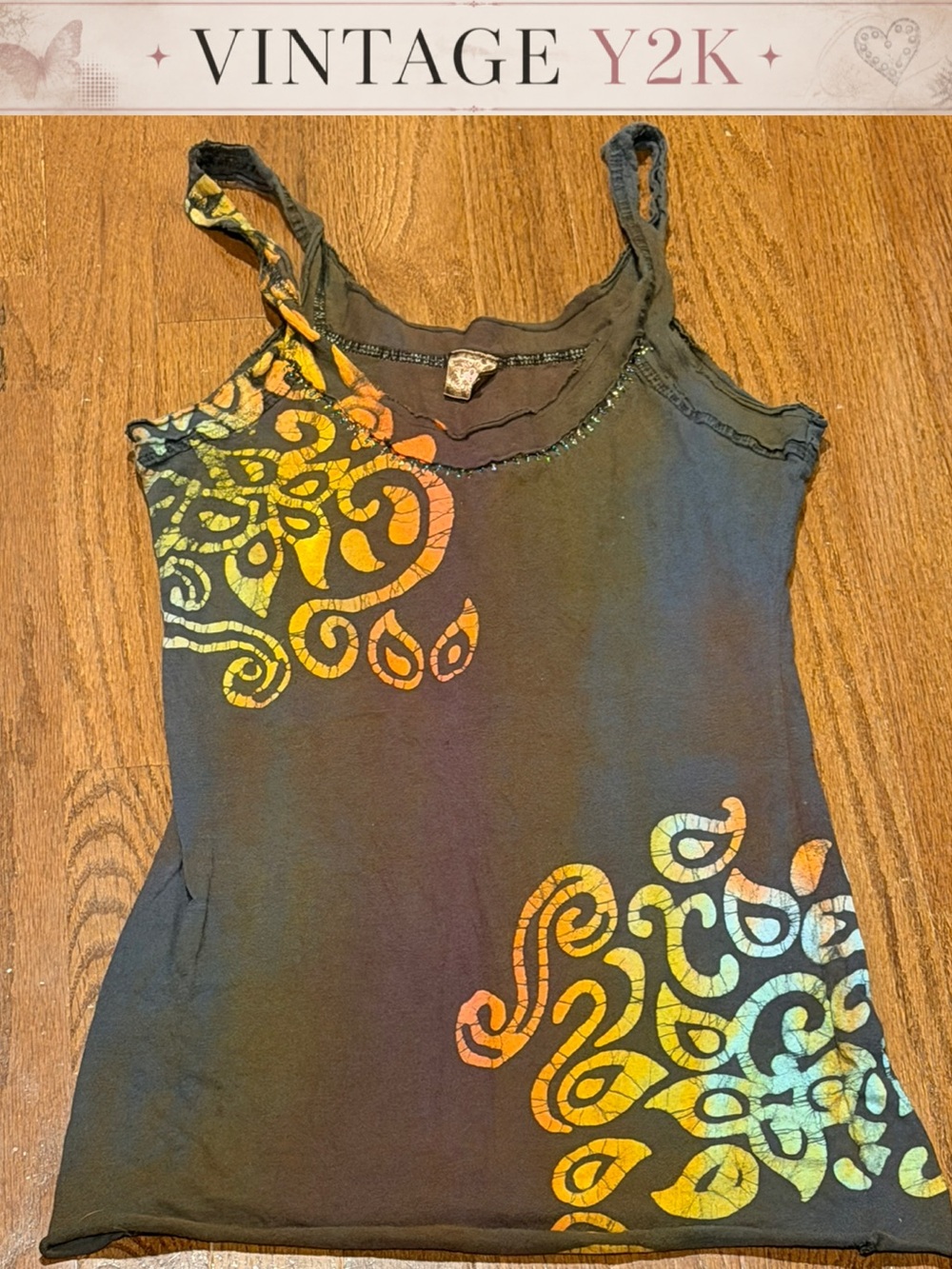 Vintage Y2K Brown Engineered Patterned Tank Top with Metallic Thread.